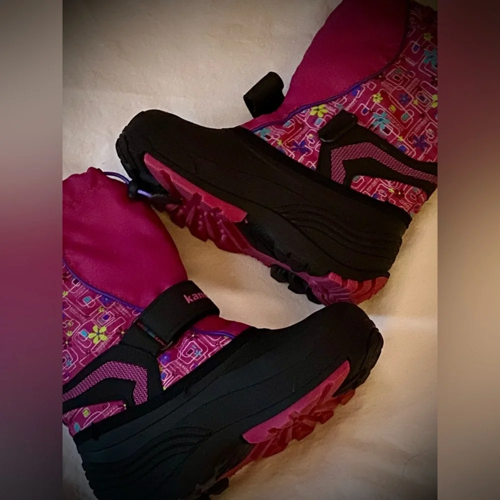 VGUC Kamik Sz-1 Grade School Kids-Fun Pink/Black Snow Boots, Gently Worn, Unisex